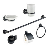 Set Kit Juego Accesorios  Baño 6 Piezas Zinc Redonda Negro