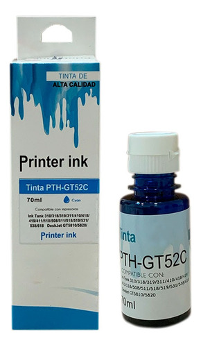 Botella De Tinta Compatible Hp Gt52c Cian 115 410 415 315