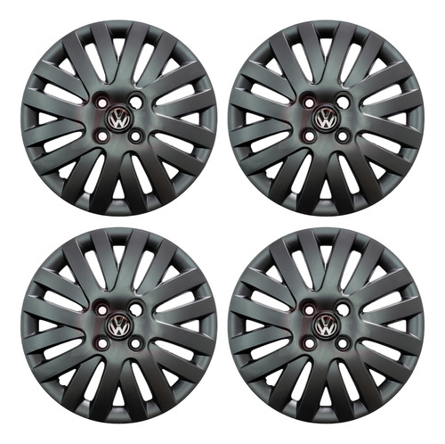 Juego X 4 Tazas Vw Gol / Gol Trend Rodado 14 Pulgadas Negra Con Logo