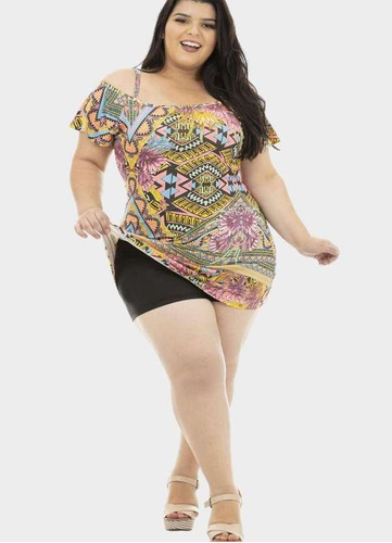 Shortinho Preto Plus Size Cinta Cós Alto Empina Bumbum Model