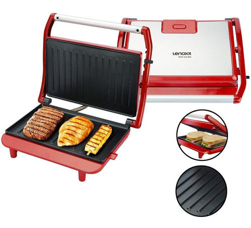 Grill & Sanduicheira 2 Em 1 Panini 850w Vermelho Chef Lenoxx