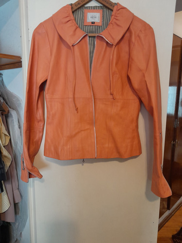 Campera Cuero Prune, Badana, Coral, Cuello Bebe, C/cierres