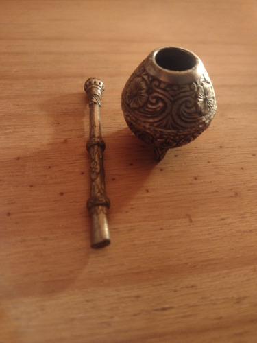 Antiguo Mate Criollo Con Bombilla Miniatura 