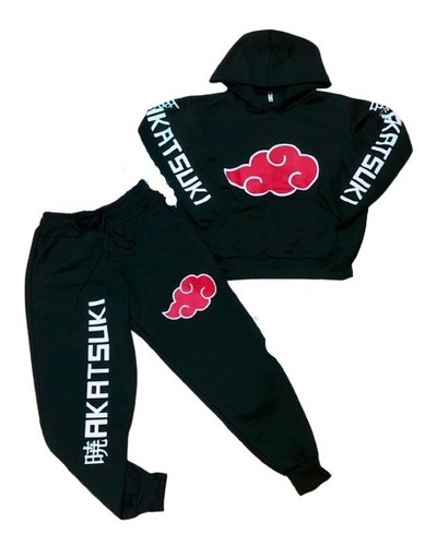 Conjunto Infantil Naruto Akatsuki Blusa Calça Moletom Cangur