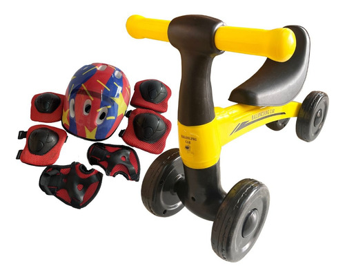 Bicicleta Equilibrio Niño De Aprendizaje Con Set Proteccion Color Amarillo Personaje Ritorna