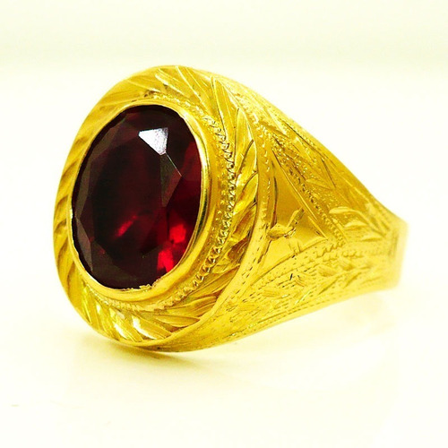 Anillos Hombre Oro 18k Con Piedra Roja 5.2 Grs Encamizado