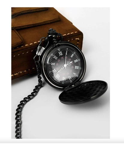 Reloj De Bolsillo Vintage Cuarzo Tipo Antiguo Negro Nuevo!