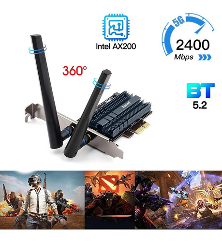 Adaptador Wi-fi 6 Dual Band Pcie Intel Ax200 Bluetooth 5.2