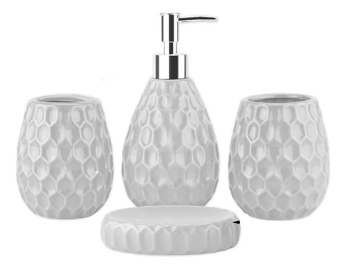 Set Juego 4 Accesorios Cerámica Relieve 3d Baño Elegante