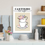 Quadro Cantinho Café Floral Moldura Branca Com Vidro 45x34cm