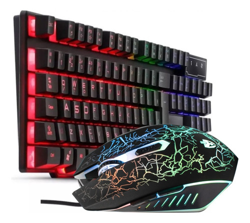 Teclado E Mouse Gamer Semi-mecanico Led Portugues Rainbow 