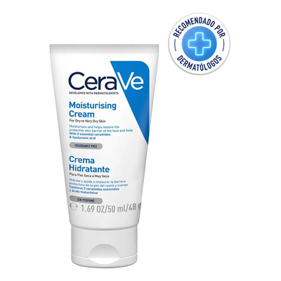 CeraVe Crema Hidratante Hasta por 24 Horas, Uso Diario para Rostro y Cuerpo, Recomendada para Pieles Secas, Contiene 3 Ceramidas Esenciales y Ácido Hialurónico, 50 ml | Meses sin interés