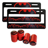 Set 2 Portaplacas Universal Batman + 4 Tapones Aire Rojo
