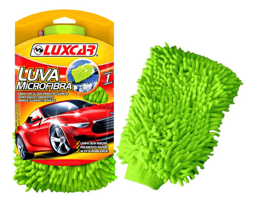 Luva Microfibra Luxcar Para Lavar Carros E Motos Lavagem Automotiva Cor Verde