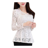 Blusa Casual Manga Larga Encaje Crochet Elegante Top