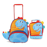 Kit Mochila Escolar Infantil Menino Rodinha Lancheira Dino