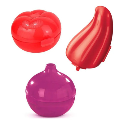 3 Recipientes Para Cebolla, Chile Y Jitomate Tupperware Rojo/morado