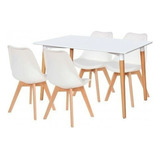 Juego Comedor  Mesa Rectangular Eames 120cm + 4 Sillas Tulip Color Blanco