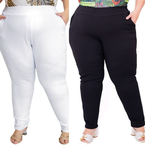 Kit 02 Calça Legging Social Colmeia Plus Size Tam G2 Ao G5