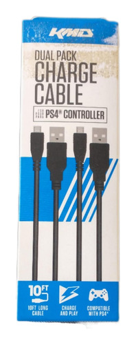 Kmd Dual Pack Charge Cable Ps4 Control 10ft Videojuegos