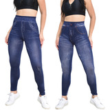 Kit 2 Calças Legging Imita Jeans Sinta-se Livre E Estilosa