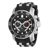 Relógio De Pulso Invicta Pro Diver 21927 Com Corpo Aço,  Analógico, Para Masculino, Fundo  Preto, Com Correia De Aço Inoxidável/silicone Cor Aço E Preto, Agulhas Cor Branco E Aço E Vermelho, Subdials 