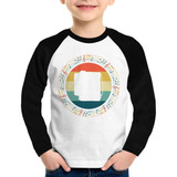 Camiseta Raglan Infantil Acordeão Sanfona Retro Notas Manga 