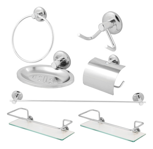 Kit Acessórios Banheiro Inox Lavabo Conjunto Porta Shampoo