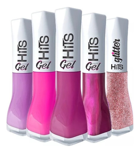 Hits Kit Pink Esmalte 5free Efeito Gel 05 Cores