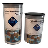 Kit Pote Hermético Slim Transparente 1,4 L + 1 L Com Tampa 