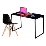 Escrivaninha Mesa Office Estudo Preto + Cadeiras 4 Unidades