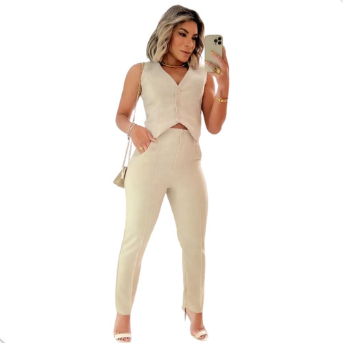 Conjunto Feminino Calça E Colete Social Trabalho - Linhão