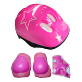 Kit Capacete Joelheira Cotoveleira Bike Skate Patins Rosa