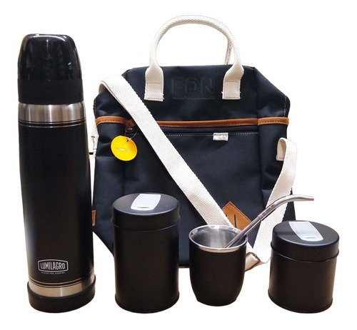 Termo Lumilagro Negro + Mate + 350 + Latas + Bolso - Fdn P3