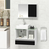 Conjunto Gabinete Banheiro Tampo Vidro Venus 60cm Cor Do Móvel Branco_preto