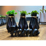 Kit 3 Vasinhos Plantas Artificiais Letreiro Decoração Preto