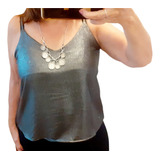 Musculosa Plateada Con Brillo. Talles S Y M.