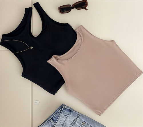 Kit 2 Cropped Blusinha Feminina Duas Alças Regata Slim