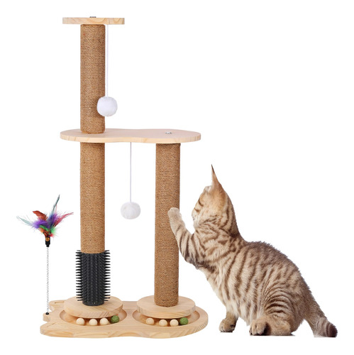 Árbol Rascador Sisal 74 Cm, Juguetes Madera Gatos 5 En 1