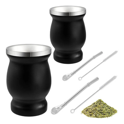 Mate Bom-billa Taza Té Set Yerba Mate Pajilla Tisana 2pzs Negro