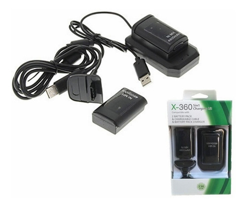 Kit Bateria Cargador Cable Xbox 360 5 En 1