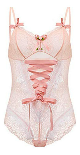 Lencería Lolita Anime Pink Roses Lace Corset Teddies Romper 