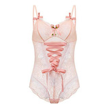 Lencería Lolita Anime Pink Roses Lace Corset Teddies Romper 