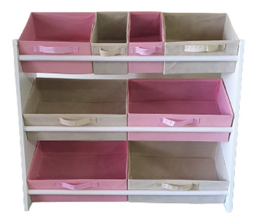 Organizador De Brinquedos Infantil Para Meninas Rosa E Bege