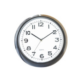 Reloj Pared De Plastico Marco Negro Fondo Blanco 30cm