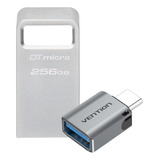 Pendrive Kingston 256gb Dt Micro 200 Mb/s + Adaptador Usb C