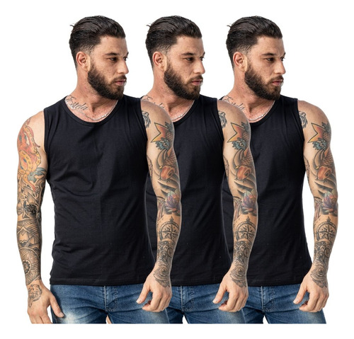 Kit Com 3 Regatas Masculinas Machão Verão Algodão Premium