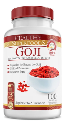 Bayas De Goji (goji Berry) Premium 100 Capsulas 500mg Sabor Natural