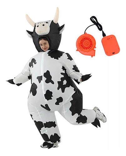 Disfraz Inflable De Vaca Lechera Cosplay Fiesta Para Adulto 150-190cm Con Ventilador