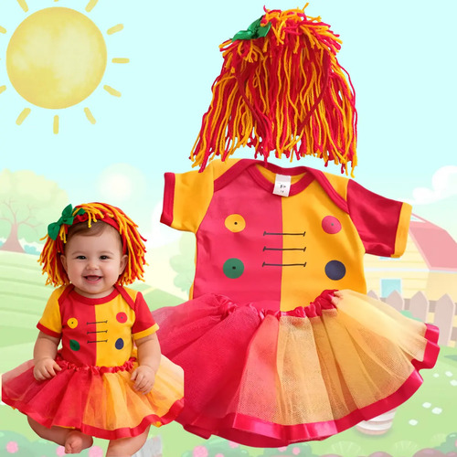 Body Mesversário Emília + Arco Peruca + Saia Fantasia Luxo | MercadoLivre